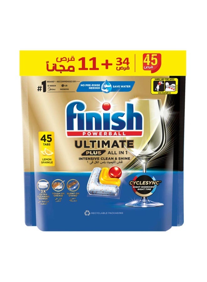 فنيش أقراص منظف غسالة الصحون فينيش باوربول ألتيميت بلس إنفينيتي شاين، برائحة الليمون، 45 قرصًا، عبوتان بإجمالى 90 قرصًا - Image 2